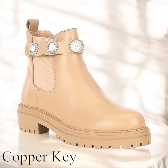 Copper Key COSMO PEARL RHINESTONE Leather Chelsea Booties NWT - Picture 3 of 11